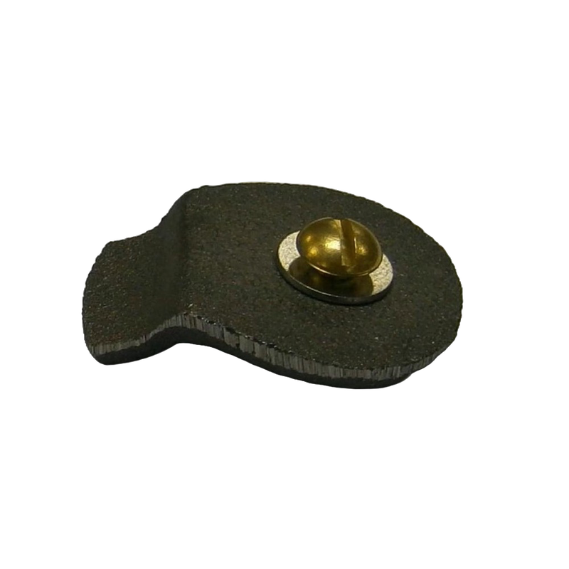 Iron check valve weight measuring approximately 2 inches by 1.5 inches with a brass screw, handmade in the USA, suitable for pump parts and water pump repairs.