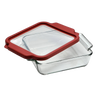Clear glass bakeware with a durable red plastic storage lid designed for a secure fit, perfect for Kitchen & Food, Storage and Serving, USA Made, Best Sellers, and Promo Eligible collections.