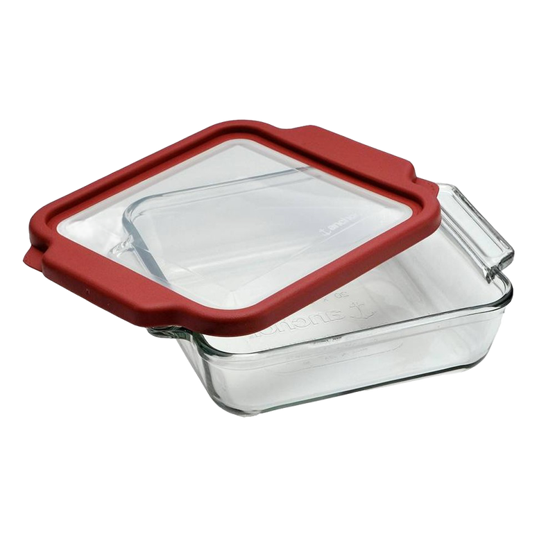 Clear glass bakeware with a durable red plastic storage lid designed for a secure fit, perfect for Kitchen & Food, Storage and Serving, USA Made, Best Sellers, and Promo Eligible collections.