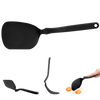 Black flexible spatula with a long handle shown in various positions and lifting a fried egg, perfect for Kitchen & Food, Kitchen Gadgets, Cooking and Baking Helpers, Best Sellers, and Promo Eligible collections.