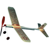 Handcrafted balsa wood flying machine with 17-inch wingspan and red propeller, designed for outdoor play and long-distance flight, part of USA Made children’s toys collection.