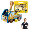Wooden toy truck catapult with four wheels and yellow foam balls, part of a DIY building kit for children, featured in Toys, Books & Games, Children's Toys, and Arts and Crafts collections.