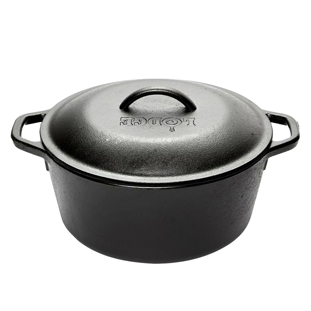 Handcrafted black cast iron Dutch oven with embossed lid and side handles, known for durability and heat retention; suitable for Kitchen & Food, Cookware, Cast Iron, USA Made, Best Sellers, Promo Eligible collections.