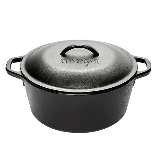 Handcrafted black cast iron Dutch oven with embossed lid and side handles, known for durability and heat retention; suitable for Kitchen & Food, Cookware, Cast Iron, USA Made, Best Sellers, Promo Eligible collections.