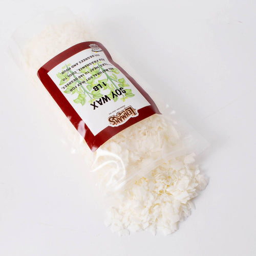 Clear bag spilling handcrafted soy candle wax pellets with a maroon and white label, featured in Lamps & Lighting, Candles and Candlemaking, Candlemaking Supplies, Best Sellers, and Promo Eligible collections.