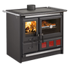 Freestanding wood cook stove with porcelain enameled steel oven and polished cast iron cooking plates, featuring an extractable ash drawer and cast iron hearth facing, from Stoves, Cookstoves, Best Sellers, and All Stoves & Appliances collections.
