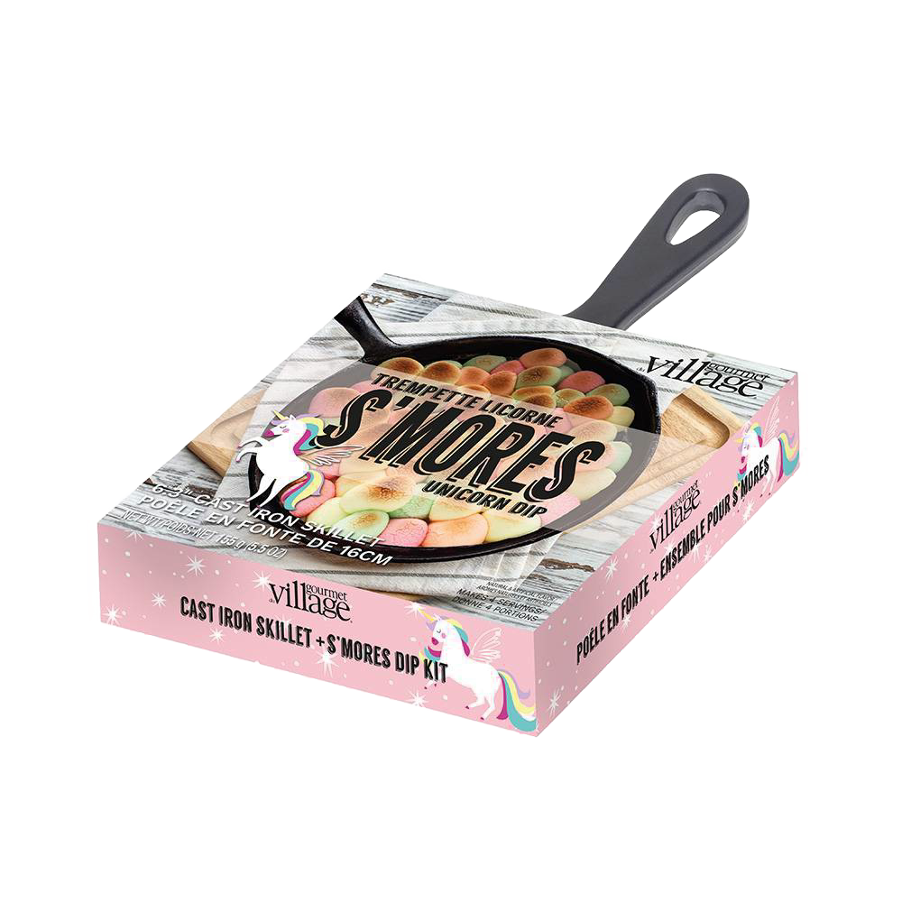 Unique handcrafted boxed dessert mix featuring a 6-inch cast iron skillet with colorful marshmallow s'mores dip kit, perfect for Kitchen & Food, Dry Goods and Mixes, Best Sellers, and Promo Eligible collections.