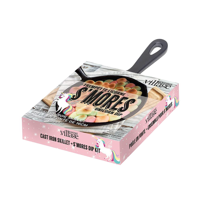 Unique handcrafted boxed dessert mix featuring a 6-inch cast iron skillet with colorful marshmallow s'mores dip kit, perfect for Kitchen & Food, Dry Goods and Mixes, Best Sellers, and Promo Eligible collections.