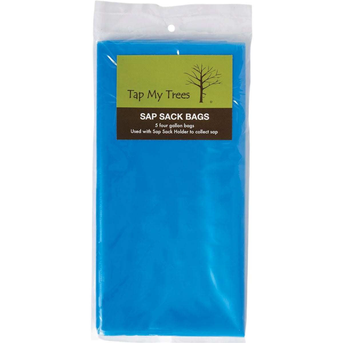 Pack of five semi-transparent blue sap collection bags designed for maple sugaring, keeping contaminants out and making sap volume visible; ideal for Farm, Garden & Tool, Orchard and Grove, Maple Syrup Sugaring Supplies, Best Sellers, and Promo Eligible collections.