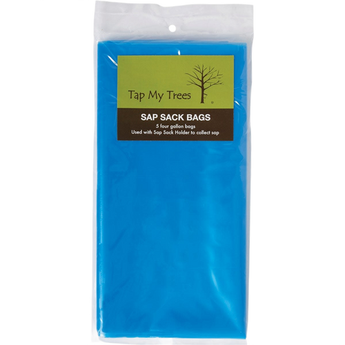 Pack of five semi-transparent blue sap collection bags designed for maple sugaring, keeping contaminants out and making sap volume visible; ideal for Farm, Garden & Tool, Orchard and Grove, Maple Syrup Sugaring Supplies, Best Sellers, and Promo Eligible collections.