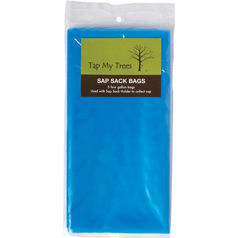Pack of five semi-transparent blue sap collection bags designed for maple sugaring, keeping contaminants out and making sap volume visible; ideal for Farm, Garden & Tool, Orchard and Grove, Maple Syrup Sugaring Supplies, Best Sellers, and Promo Eligible collections.