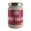 Glass jar of gourmet premium rendered beef tallow with a red label and gold lid, crafted in the USA, ideal for high-heat cooking, featured in Kitchen & Food, Pantry, and Best Sellers collections.