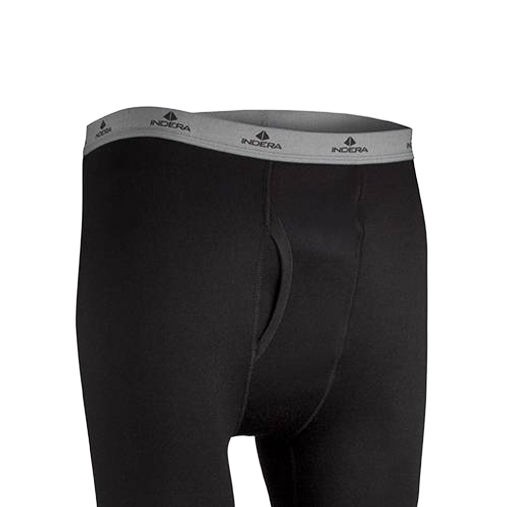 Black fleece long johns pants with gray elastic waistband featuring brand logo, designed for warmth and moisture-wicking, suitable for Health & Wellness, Clothing and Accessories, and Best Sellers collections.