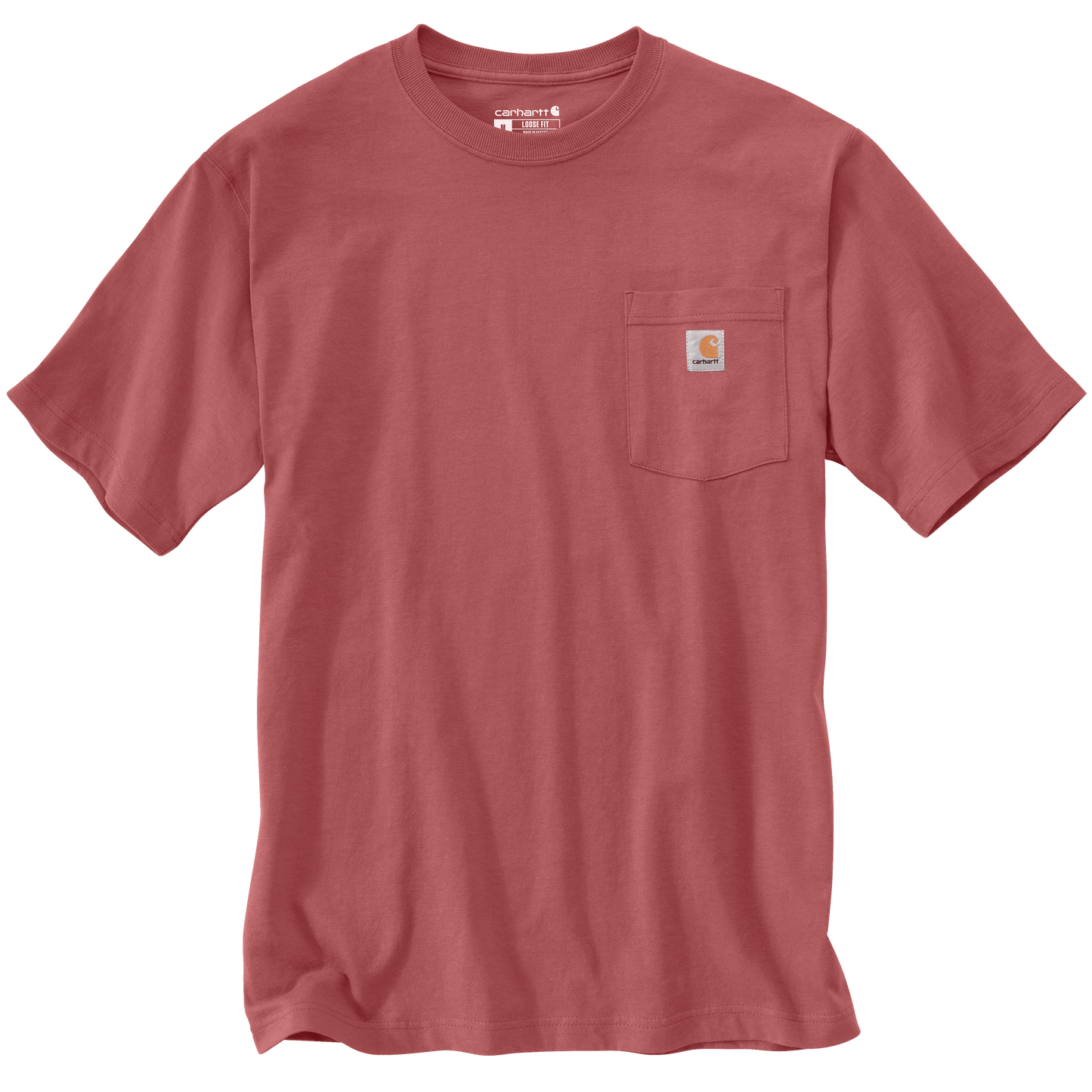 Handcrafted heavyweight cotton short-sleeve pocket tee in muted red with rib-knit crewneck and chest pocket featuring branded patch, crafted for Health & Wellness, Clothing and Accessories, Best Sellers, and Promo Eligible collections.