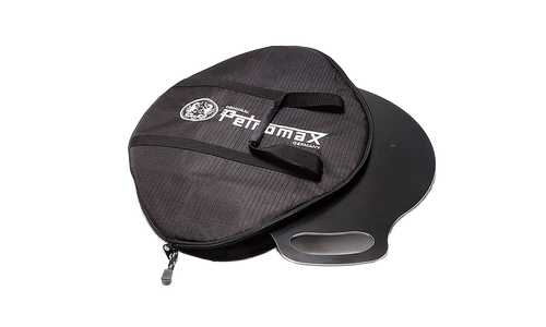 Round black transport bag with durable fabric and carrying handles, designed to protect and store a griddle and fire bowl for camping and outdoor use in Farm, Garden & Tool collections.