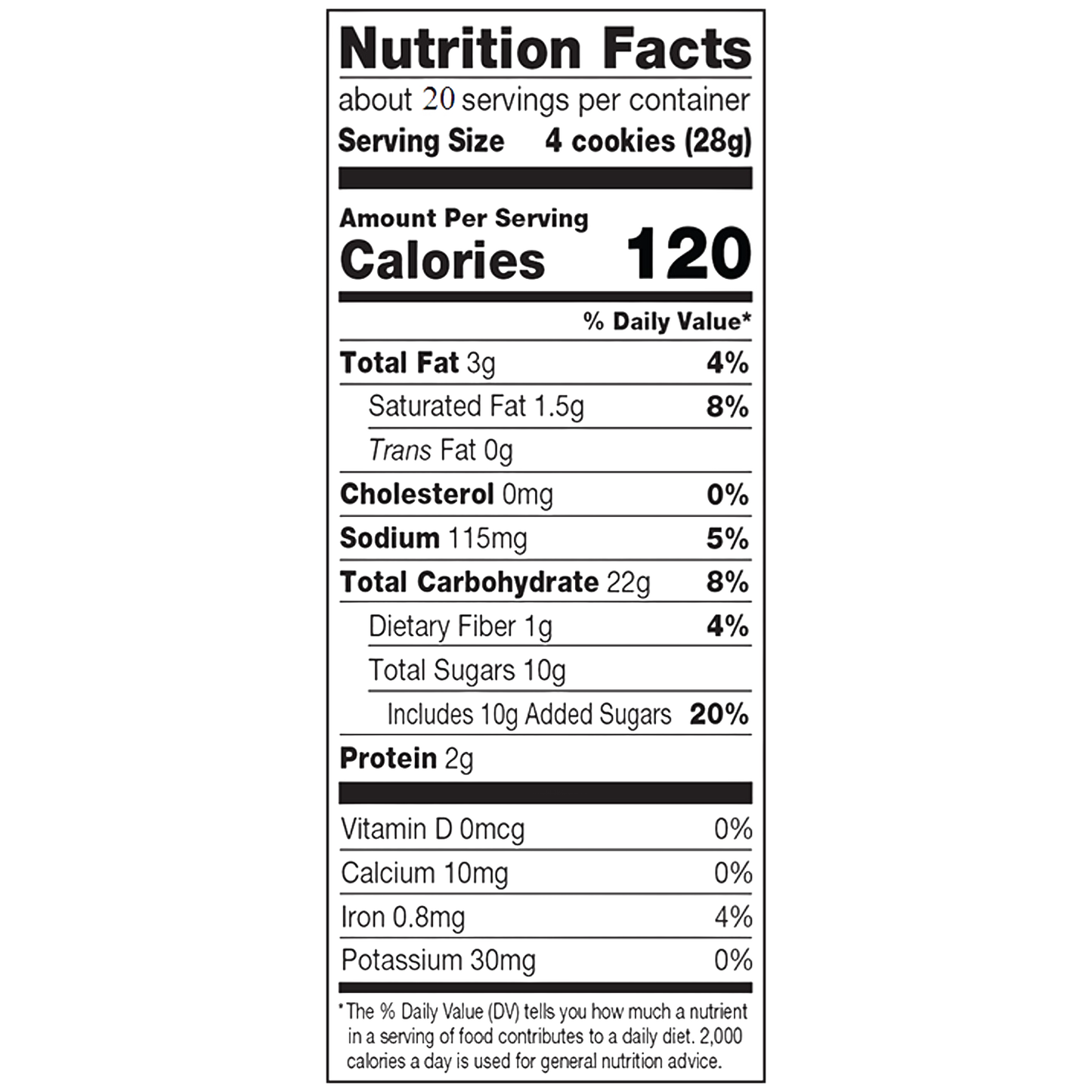 Nutrition Facts label for Lehman's crispy ginger snap cookies showing 120 calories per 28g serving with detailed amounts of fats, carbohydrates, sugars, protein, and sodium listed, in black and white text, ideal for Kitchen & Food and USA Made collections.