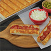 Freshly baked New England-style hot dog buns with golden crust tops in a thick aluminized steel pan, shown with hot dogs and ketchup, ideal for Kitchen & Food and Baking Supplies collections.
