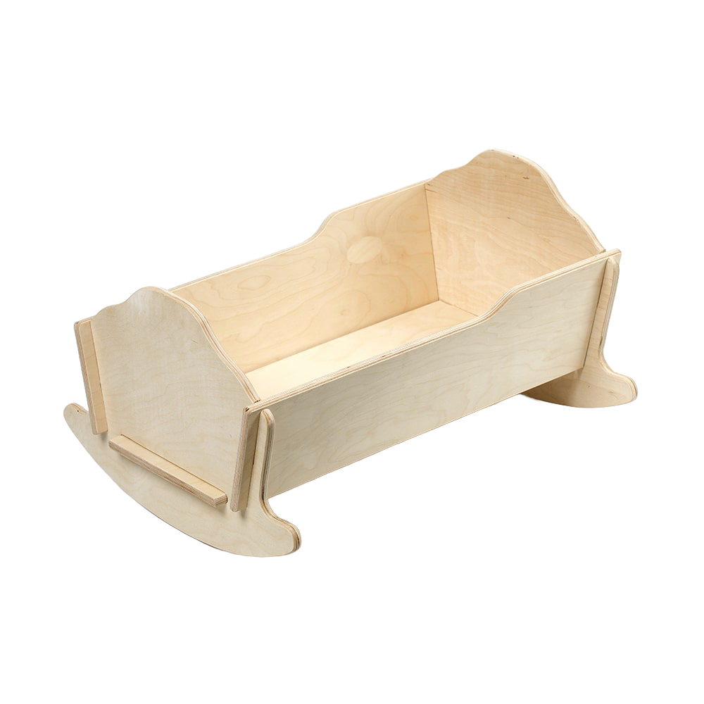 Handcrafted collapsible wooden doll cradle in natural finish, Amish made in USA, ideal for indoor play and doll accessories in toys, wooden toys, and children's collections.