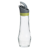 Clear glass oil bottle with a gray automatic flip-top pour spout and green band, designed for mess-free use in Kitchen & Food, Cookware, and Baking Supplies collections.