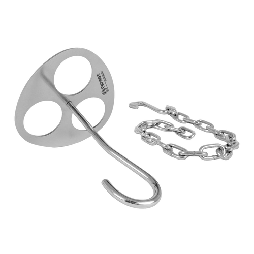 Lightweight stainless steel lashing disc with attached hook and chain for building branch tripods, ideal for outdoor use in Camping, Farm, Garden & Tool, Best Sellers, and Promo Eligible collections.