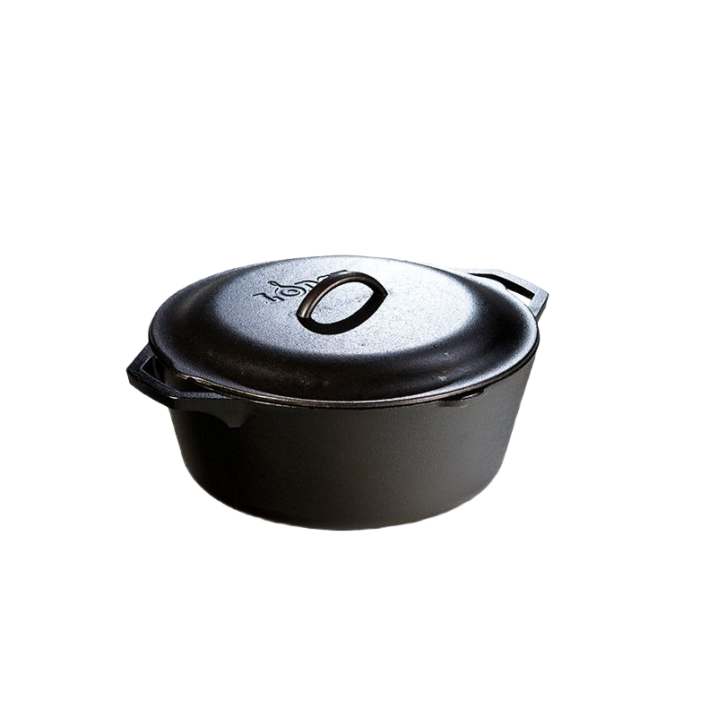 Black cast iron Dutch oven with domed lid and side handles, handcrafted in USA for long-lasting durability and excellent heat retention; ideal for Kitchen & Food, Cookware, Cast Iron, Best Sellers, Promo Eligible collections.