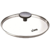 Round glass lid with stainless steel rim and textured black knob handle, compatible with cast iron cookware, featured in Kitchen & Food, Cookware, Cast Iron, Pots and Pans, Best Sellers, and Promo Eligible collections.