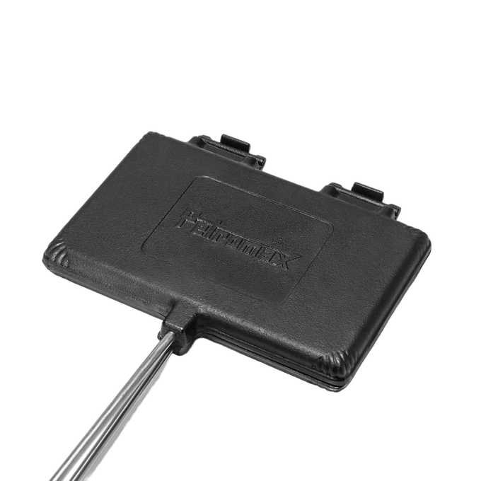 Rectangular cast iron waffle iron with a long handle, suitable for use over a grill or campfire, designed for outdoor cooking and included in Farm, Garden & Tool and Camping collections.