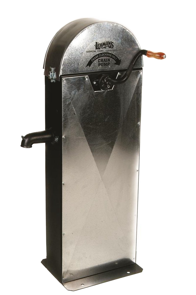 Handcrafted Cincinnati Gem chain water pump with metal body, wooden handle, and crank, designed for continuous flow, ideal for appliances, water pumps, shallow well pumps, and best sellers collections.