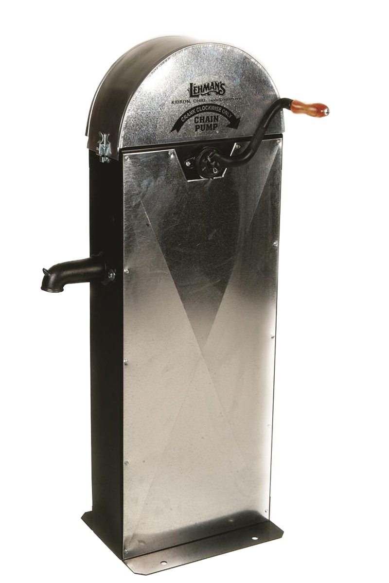 Handcrafted Cincinnati Gem chain water pump with metal body, wooden handle, and crank, designed for continuous flow, ideal for appliances, water pumps, shallow well pumps, and best sellers collections.