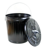 Black painted steel ash pail with a secure lid and sturdy metal bail handle, designed for stove and fireplace ash removal, featured in stoves, hearth accessories, and best sellers collections.