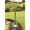 Stainless steel planting spade with a pointed blade featuring depth markings and a sturdy double-riveted wooden handle, designed for garden beds, borders, and planting tasks in Farm, Garden & Tool and Seeds and Planting collections.