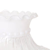 Close-up of a frosted glass oil lamp shade with a ruffled top edge and decorative rounded bead detail, crafted for durability in Lamps & Lighting and Parts and Accessories collections.