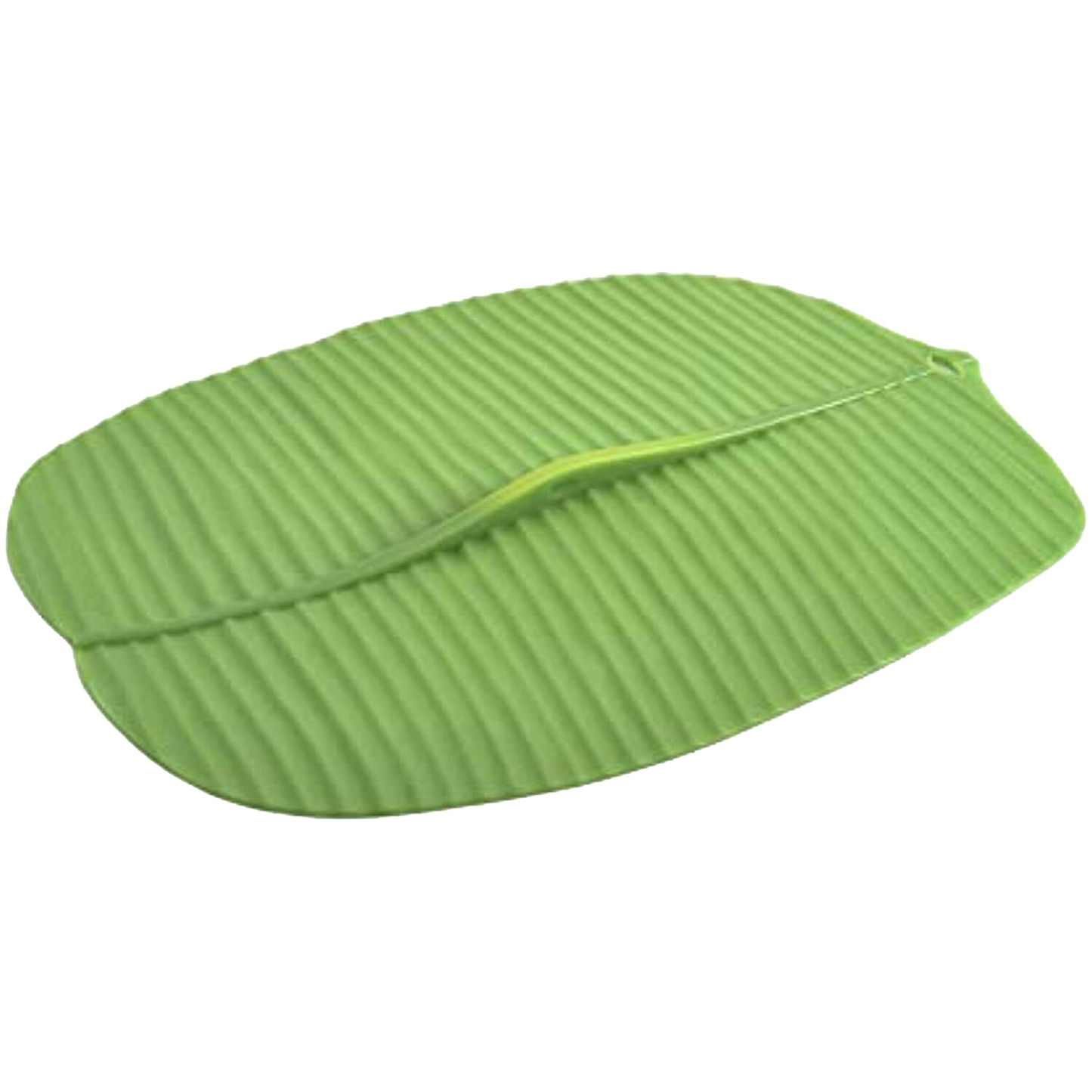 Translucent green reusable bowl cover shaped like a banana leaf, made from food-grade silicone, designed for airtight storage and temperature retention, ideal for Kitchen & Food and Storage collections.