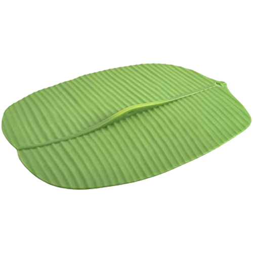 Translucent green reusable bowl cover shaped like a banana leaf, made from food-grade silicone, designed for airtight storage and temperature retention, ideal for Kitchen & Food and Storage collections.
