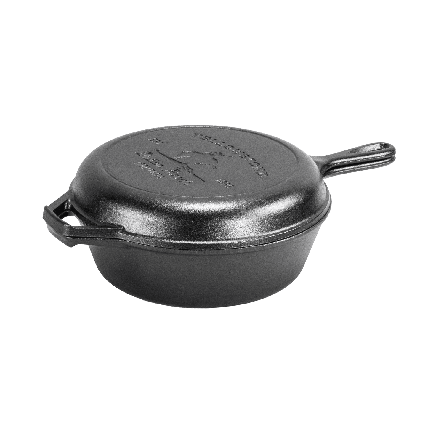 Handcrafted cast iron combo cooker featuring a Bucking Bronco design, made in USA, perfect for Kitchen & Food, Cast Iron, Cookware, USA Made, and Best Sellers collections.