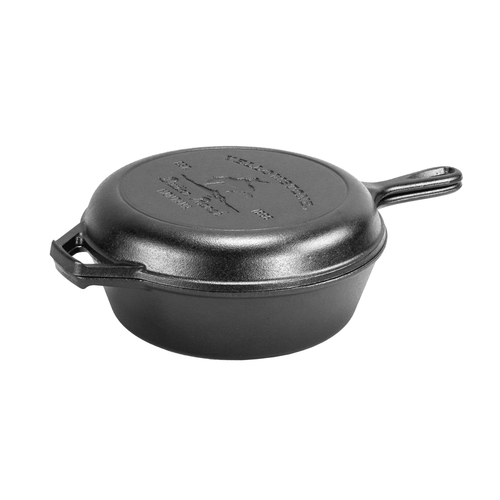 Handcrafted cast iron combo cooker featuring a Bucking Bronco design, made in USA, perfect for Kitchen & Food, Cast Iron, Cookware, USA Made, and Best Sellers collections.