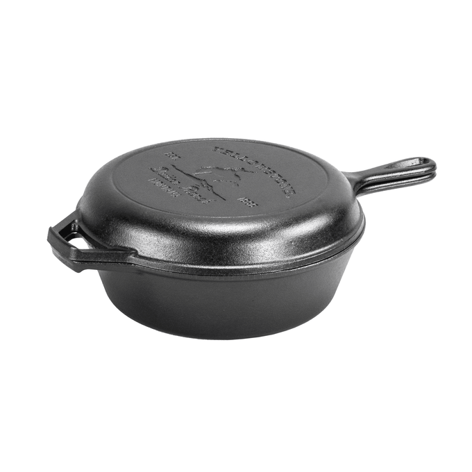 Handcrafted cast iron combo cooker featuring a Bucking Bronco design, made in USA, perfect for Kitchen & Food, Cast Iron, Cookware, USA Made, and Best Sellers collections.
