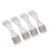 Set of four polished metal wick centering tools with double-ended curved edges and cutout holes, designed for precise candle wick placement in candlemaking supplies collections.