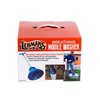 Box packaging of a collapsible hand-operated clothes washer designed for camping and emergencies, featuring images of use and labeled as an environmentally sustainable laundry supply.