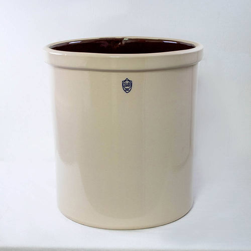 Large beige stoneware crock with a smooth glazed interior and a small blue "10" marking on the front, ideal for food preservation and fermenting in Kitchen & Food collections.