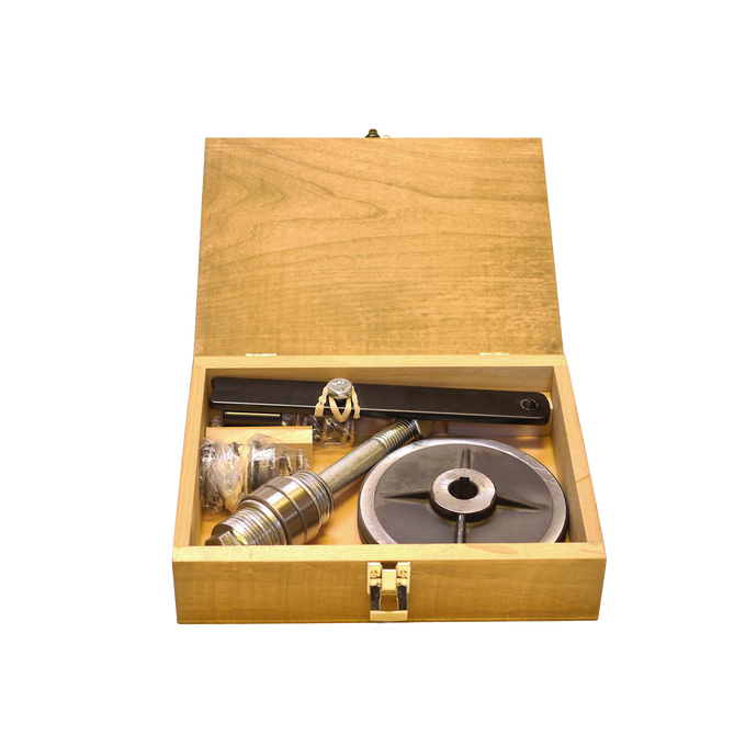 Hand-stained hardwood storage case crafted in the USA, designed to organize grain mill parts, ideal for Kitchen & Food, Grain Mills, USA Made, Best Sellers, and Bread Making Supplies collections.