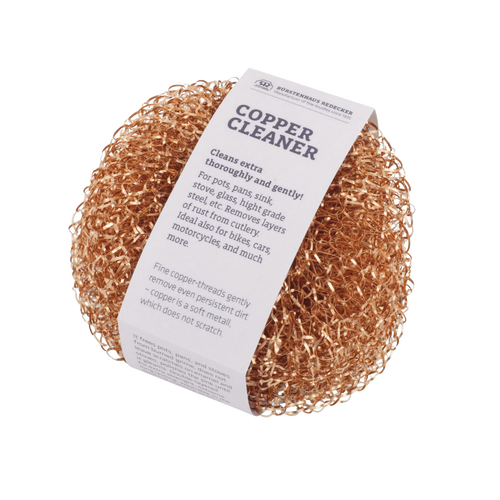 Handcrafted woven copper scrubber designed for gentle yet effective cleaning of pots, pans, cutlery, and delicate surfaces, featured in Home & Decor and Cleaning Utensils collections.