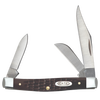 Medium stockman folding knife with three stainless steel blades and a brown synthetic handle featuring a sloped bolster, handcrafted and made in USA, ideal for Farm, Garden & Tool and Pocket Knives collections.