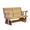 Handcrafted Amish glider swing made from low-maintenance cypress wood with contoured back and armrests, featuring smooth gliding base, ideal for outdoor furniture and home decor.