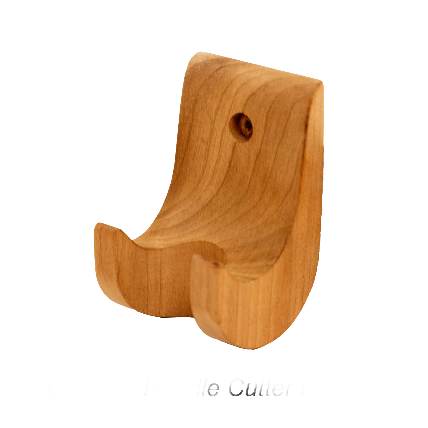 Unfinished cherry wood holder for noodle cutter with smooth curves and mounting hole, handcrafted in USA, fitting Kitchen & Food, Food Prep, Amish Made, and Best Sellers collections.