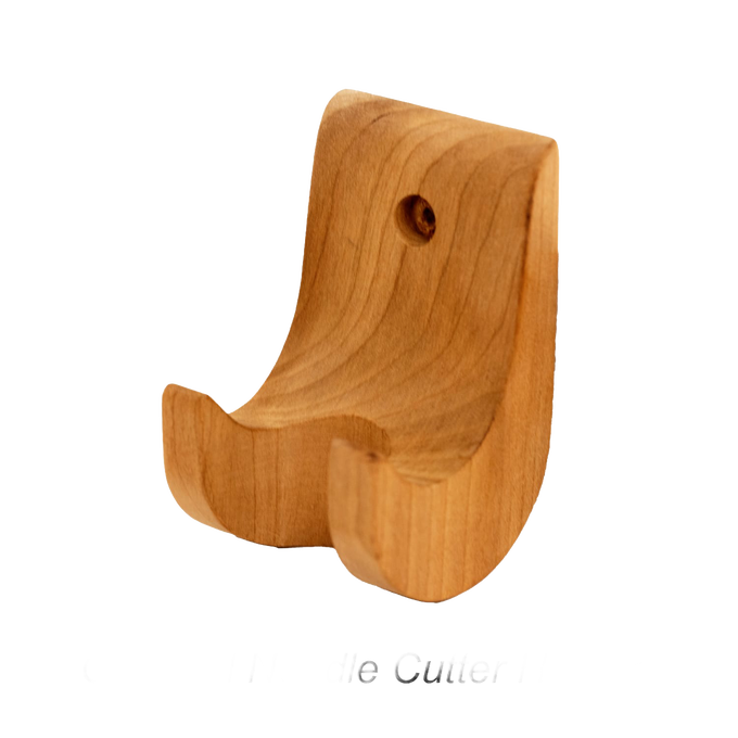 Unfinished cherry wood holder for noodle cutter with smooth curves and mounting hole, handcrafted in USA, fitting Kitchen & Food, Food Prep, Amish Made, and Best Sellers collections.