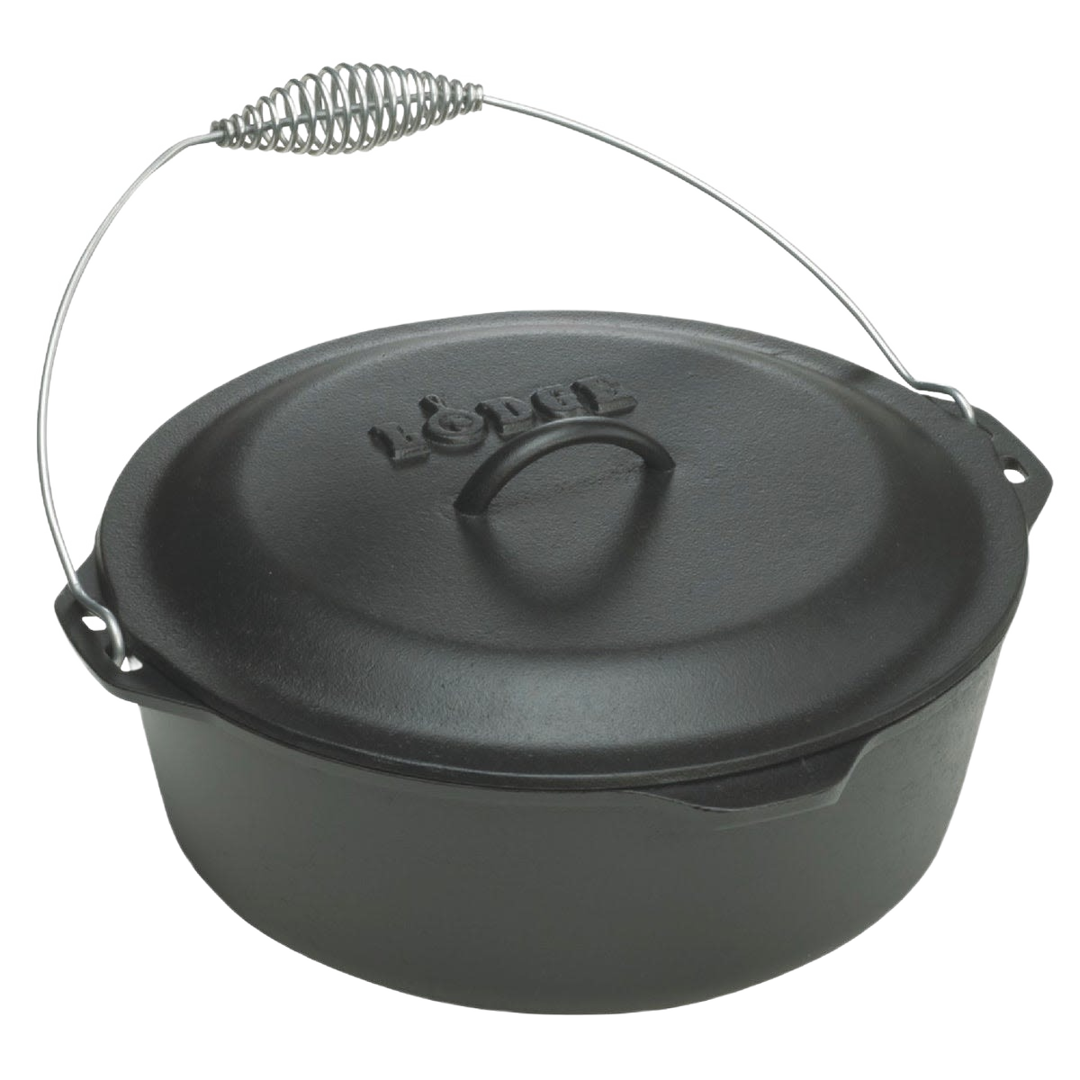 Classic black cast iron Dutch oven with spiral bail handle and embossed lid, pre-seasoned and crafted in USA, ideal for Kitchen & Food, Cookware, Cast Iron, USA Made, Best Sellers, Promo Eligible collections