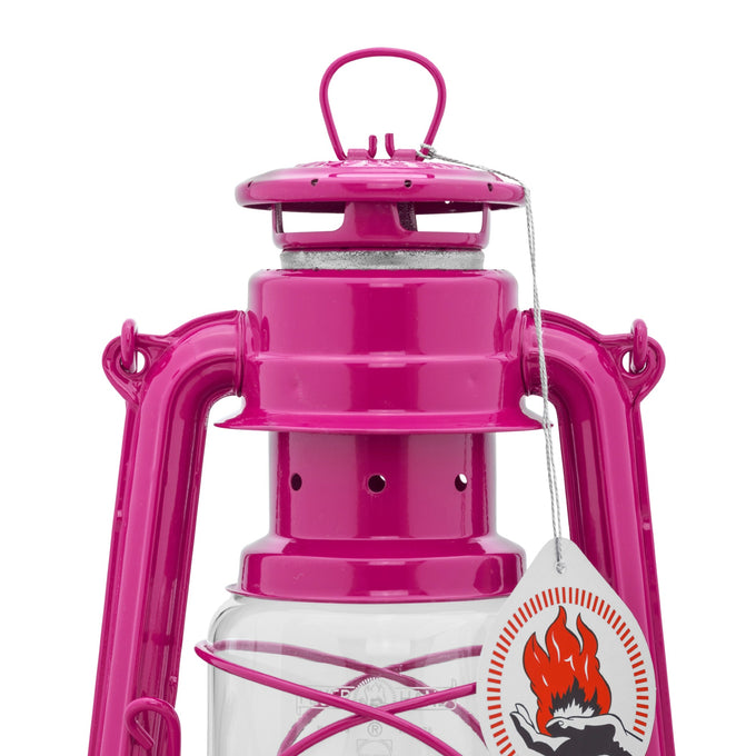 Handcrafted vibrant pink galvanized oil lantern with thermal heat-resistant SUPRAX globe and durable metal frame, perfect for Lamps & Lighting, Camping, Emergency Supplies, and outdoor use.