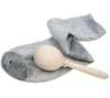 Handcrafted wooden sock darner ball with natural finish placed inside a gray sock showing its use for mending, featured in Sewing and Quilting, Home & Decor, USA Made, and Amish Made collections.