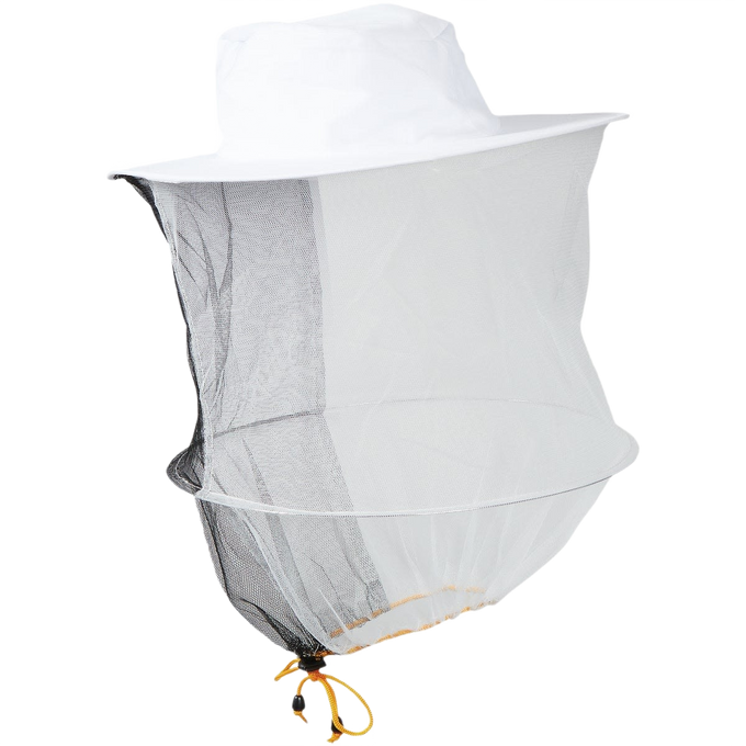 White poly-cotton blend protective beekeeping hat with attached veil designed to keep away from the face, featuring elastic underarms for a snug fit, ideal for Farm, Garden & Tool and Beekeeping Supplies collections.